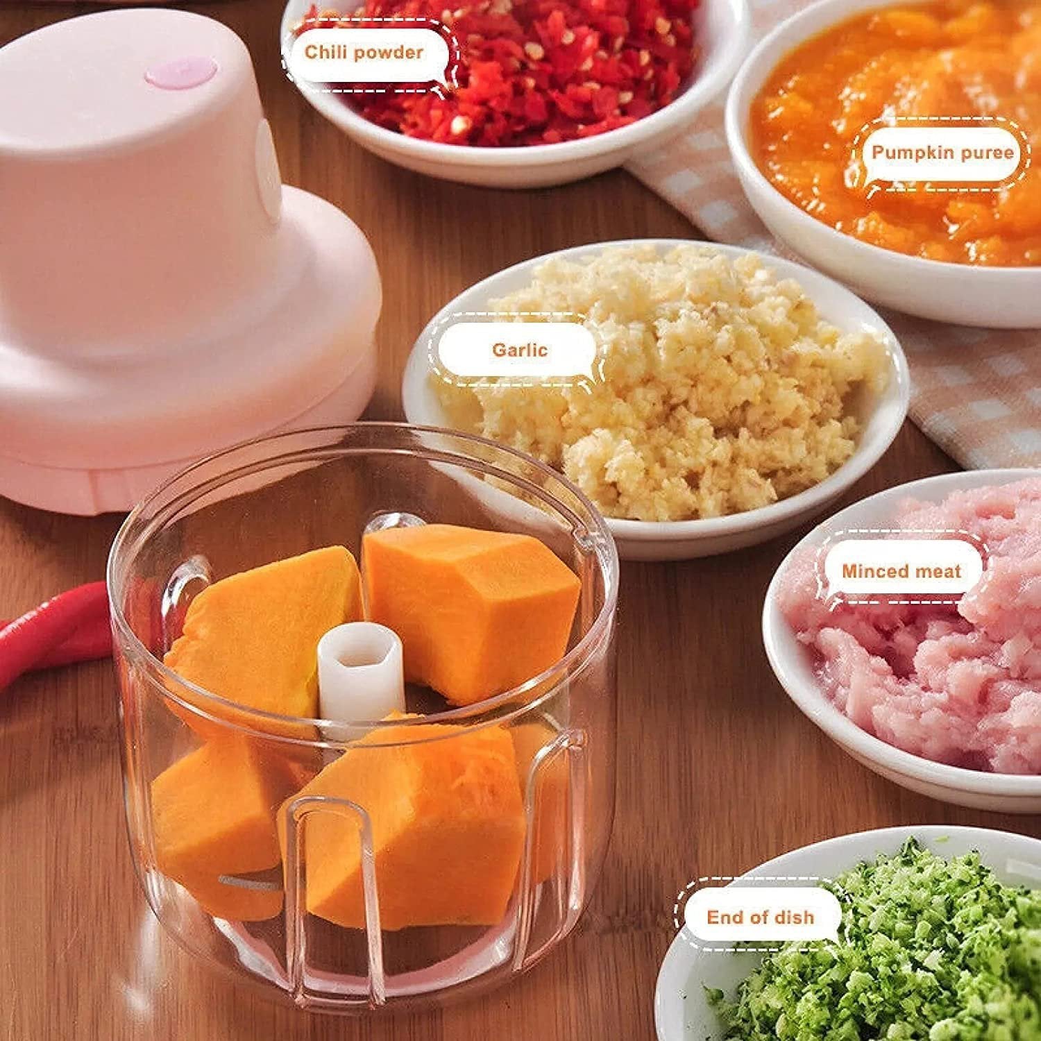 250ml mini garlic chopper, electric with clear container 250ml mini garlic chopper, electric with clear container